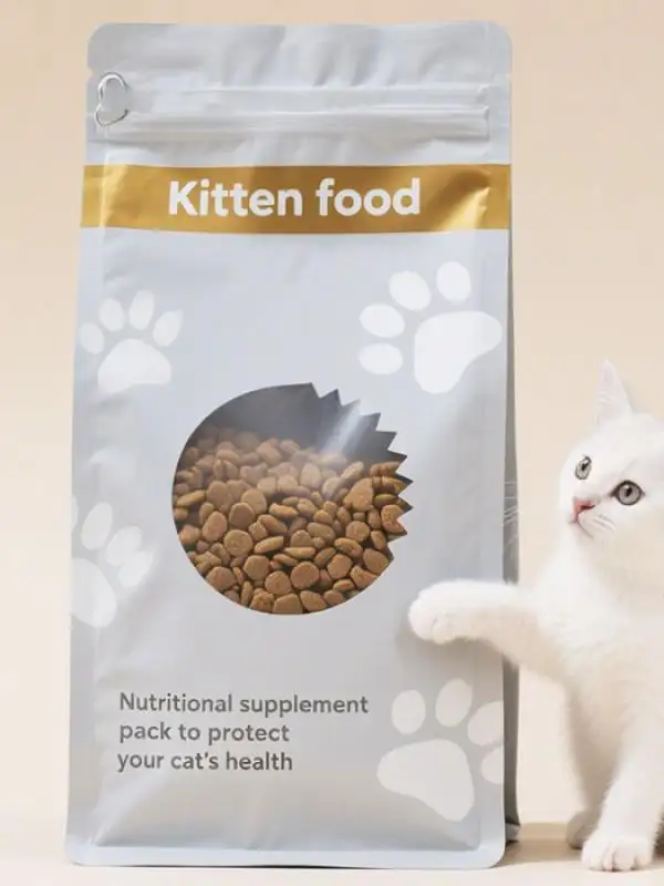borsa con fondo piatto per alimenti per animali domestici su misura con finestra